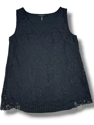 WHBM‎ Lace Front Pleated Chiffon Back Sleeveless Tank Top Black XS Coquette Goth thumbnail 12