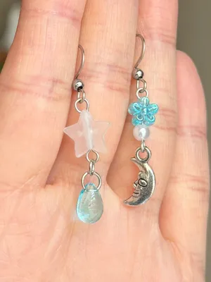 Handmade star & sun fairy whimsy celestial dangle earrings🌛🌟 thumbnail 4