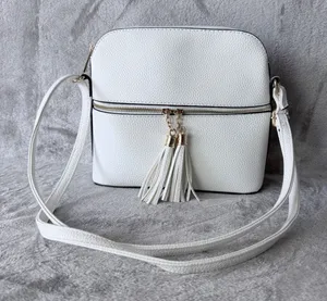 Crossbody Bag Women Medium White Tassel Zip Minimalist Pebble Grain Girly Casual thumbnail 1
