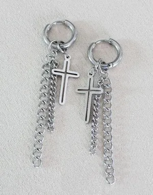 Cross Dangle Drop Earrings for Men Women Streetwear Unisex Hip Hop Style thumbnail 2