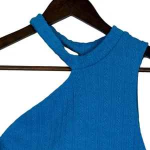 NWT Zara Cut Out Cable Knit Sleeveless Stretch Cropped Top Round Neck L Blue thumbnail 4