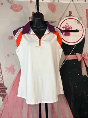 Under Armour White Sleeveless Polo Tank with Purple & Orange Trim M thumbnail 3