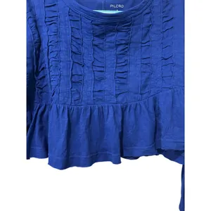 Pilcro Anthropologie NWT Babydoll Crop Top Blue Ruffle Peplum Small Relaxed thumbnail 3