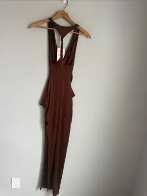 NEW Oh Polly Multiwear Cowl Neck Wrap Over Evening Gown in Chocolate Brown 4 thumbnail 3