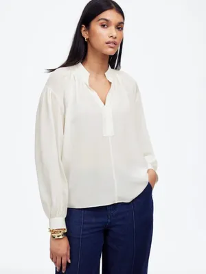 NWT Madewell NT652 Shirred Long-Sleeve Top in Silk Ivory white Sz M thumbnail 2