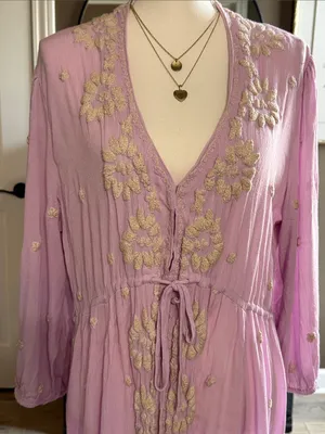 FREE PEOPLE Fable Lilac Blossom Embroidered Boho Gypsy Peasant Maxi Dress Large thumbnail 4