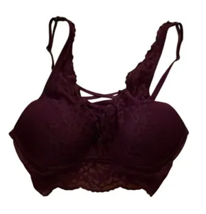 Pink Victoria's Secret Maroon Lace Push-up Bra Size Small Padded Underwire thumbnail 1