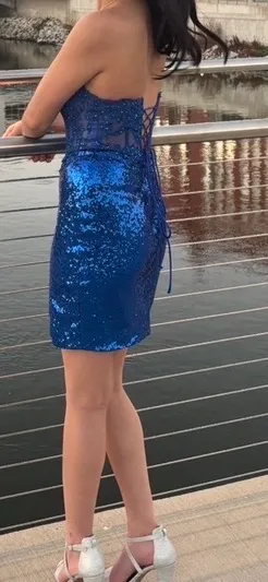 Royal blue strapless dress Windsor thumbnail 3