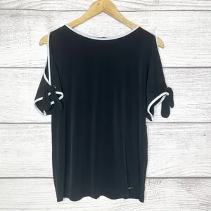 Ivanka Trump Black & White Trim Open Tie Sleeve Blouse Top Size Small thumbnail 11