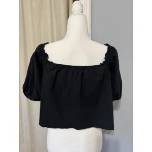 Abercrombie & Fitch Womens Crop Top Size S Black Linen Cotton Off The Shoulder‎ thumbnail 3