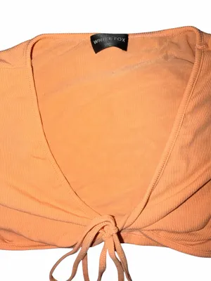 White Fox Boutique “My Mind’s Set” Ribbed Tie-Front Crop Top – Peach / Apricot thumbnail 2