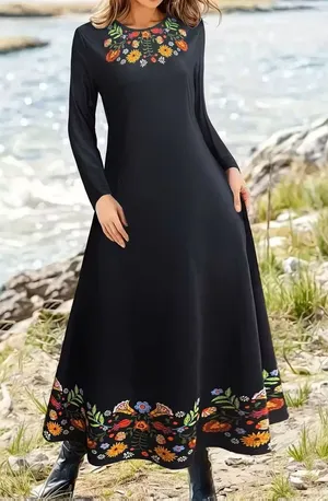 BRAND NEW ~ Long Sleeve Black Floral Casual Office Dress ~ Women's SMALL thumbnail 1