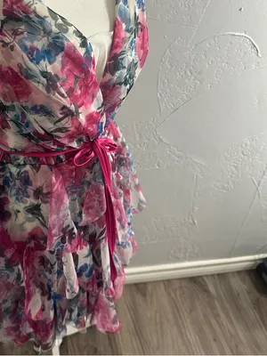Pink Floral Tie-Waist Mini Dress thumbnail 5