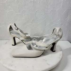 Apostrophe Cate Heels Womens 7.5 White Leather Square Toe Bridal‎ Wedding Party thumbnail 4