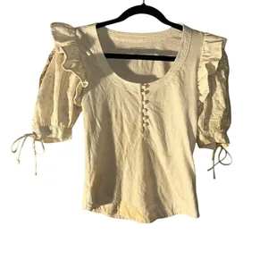 Anthropologie button front top tie And Embroidered sleeves thumbnail 3