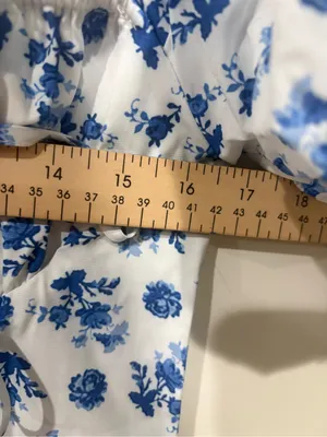 Blue Floral Puff-Sleeve Midi Dress Size M thumbnail 6