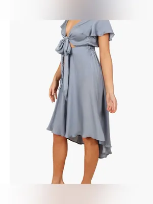 Petal & Pup Amanda High-Low Satin Tie-Front Dress - Dusty Blue Size 8 EUC thumbnail 2