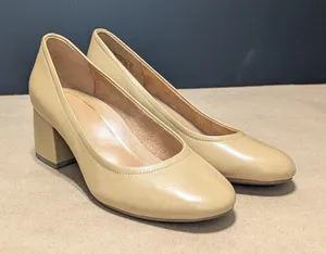 Vionic Carmel Tan Leather Block Heels Slip On Womens 7 Round Toe Officewear Corp thumbnail 1