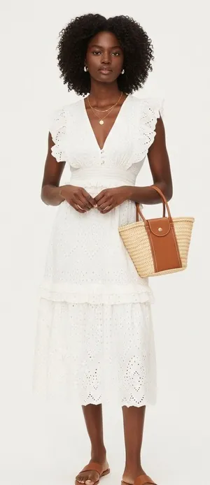 Cleobella Cherie Midi Dress Eyelet Lace Ruffle Size S White Cottagecore Prairie thumbnail 1