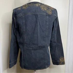 Chico’s Embroidered Sequin Open Front Jean Jacket Size 1 Chico (Med 8) Floral thumbnail 5