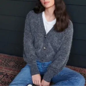 Quince Baby Alpaca-Wool Cropped Cardigan Sweater Charcoal Gray XS thumbnail 1