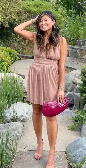 Lulus Metallic stripe twist back cocktail dress size large thumbnail 1