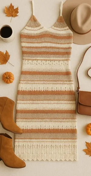 Boho Knit Midi Dress /Fall‎ Crochet Style Perfect for Thanksgiving Gatherings 🍂 thumbnail 1