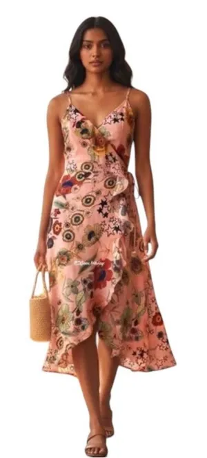 Topshop Star Power Ruffle Wrap Slip Dress pink midi dress floral wedding guest thumbnail 1