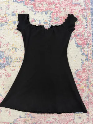 Black Off-Shoulder Mini Dress with Ruffle Edges thumbnail 3