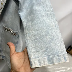 80's Vintage M BLUE Jean Jacket acid washed out studded thumbnail 12
