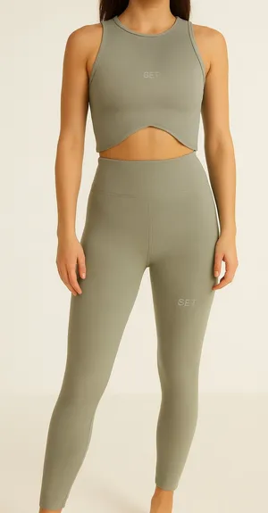 Set Active Sculptflex High Neck Angle Bra Leggings 2-piece Oat Milk Large thumbnail 1