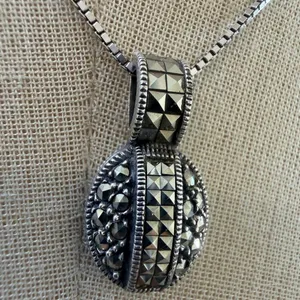 Judith Jack Sterling Marcasite Oval Pendant necklace thumbnail 3