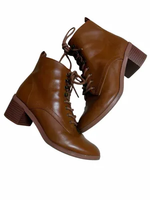 LOFT Brown Lace Up Vegan Leather Block Heel Boots Size 5.5 thumbnail 3