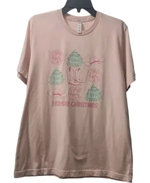 Bella+Canvas Howdy‎ Christmas Graphic Tee Cowboy Boots Disco Ball Large thumbnail 1