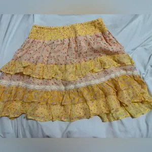Yellow and Pink Floral Tiered Ruffle Skirt thumbnail 3