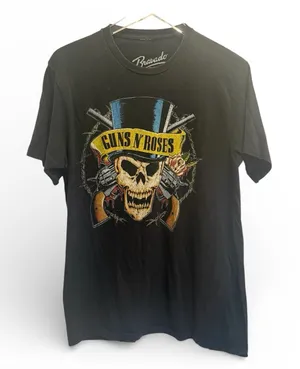 BRAVADO Guns and Roses Skeleton and Bullets Skull Graphic‎ Band Tee Black Medium thumbnail 1