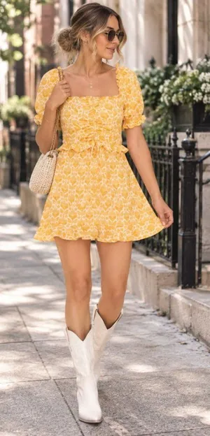 NWT Show Me Your Mumu Sophie Floral Print Mini Dress Mustard Romantic Prairie M thumbnail 1