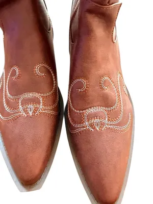 Western-Style Brown faux leather Cowboy Boots With Embroidered Design Side Zippe thumbnail 8