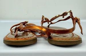Tory Burch Ali Metallic Orange Sandals Sz 8 Strappy Logo Thong Flats thumbnail 14