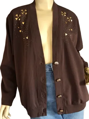 Vintage 1980'S Brown Nylon & Gold Stud Cardigan/Jacket (L) thumbnail 7