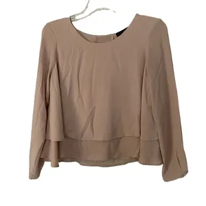 Zara Basic Tan Layered 3/4 Sleeve Boxy Flowy Chiffon Blouse Size XS thumbnail 2