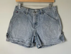 Tommy Hilfiger Vintage 1990's Cargo Denim Shorts Light Blue 100% Cotton Size 6 thumbnail 1