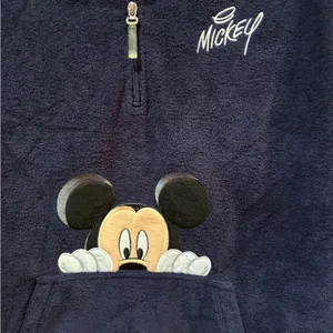 Disney Mickey Mouse Navy Blue Quarter Zip Hooded Fleece Kangaroo Sweatshirt XL thumbnail 2