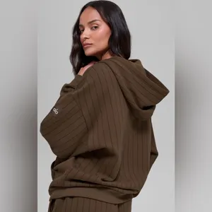 ALO Yoga NWT Pinstripe Hoodie Sweatshirt in Expresso Size M thumbnail 2