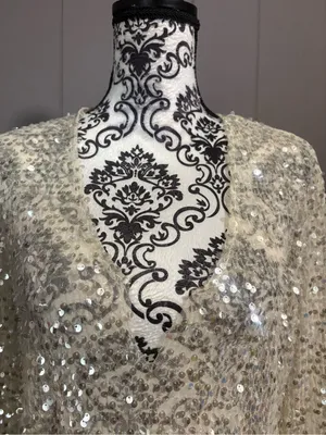 ZARA Ivory Sequin V-Neck Long Sleeve Mini Dress thumbnail 2
