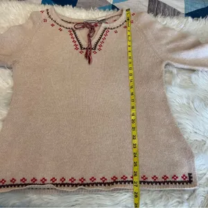 Vintage Fashion Bug Wool Blend Sweater Women’s XL Tie Neck Boho Beige thumbnail 6