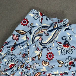 LOFT Womens M Light Blue‎ Paisley Ruched Ruffle Tie Neck Top Blouse Lightweight thumbnail 8