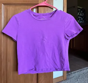 Abercrombie & Fitch Purple Crewneck Crop Tee thumbnail 1