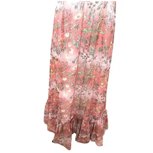 By TiMo Smocked Maxi Dress Floral Chiffon Ruffle Thin Straps Orange Medium NWOT thumbnail 4