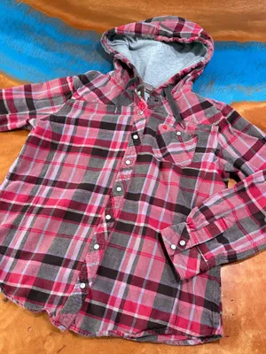 Carhartt Pearl Snap Hooded Pink Red Brown Plaid Cotton Flannel Shirt Medium thumbnail 1